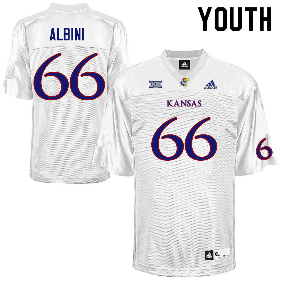 Youth #66 Geno Albini Kansas Jayhawks College Football Jerseys Sale-White - Click Image to Close